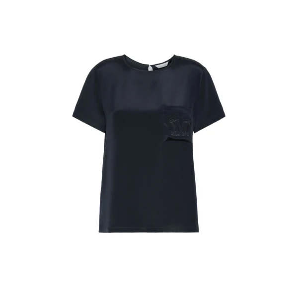 Pagano Printed Silk Crepe de Chine Blouse in Ultramarine