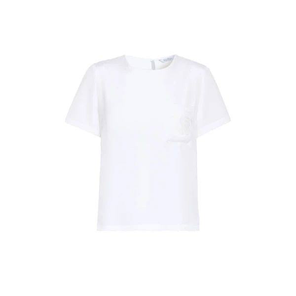 Pagano Printed Silk Crepe de Chine Blouse in White