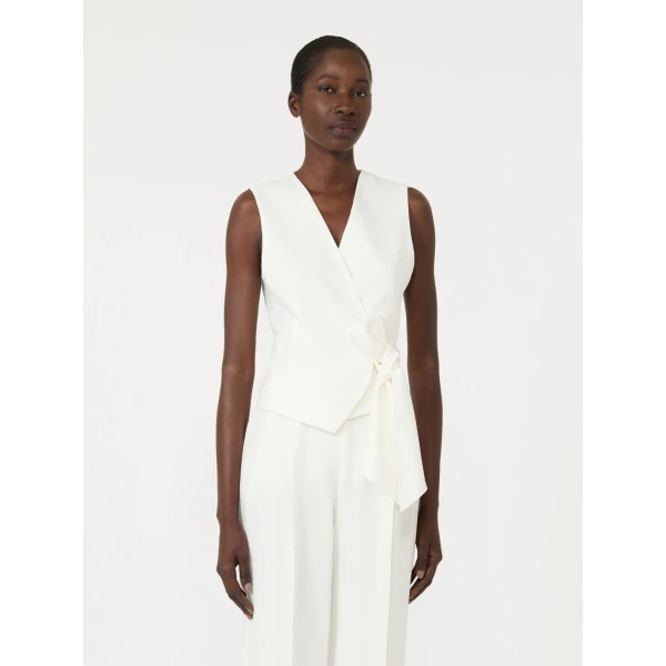 Max Mara Pagella Compact Cady Cropped Gilet in White | Vests | Coveti