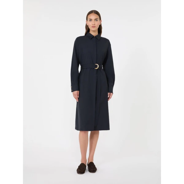 Max Mara Pagella Woollen Cloth Shirt Dress in Navy | Shirtdress | Coveti