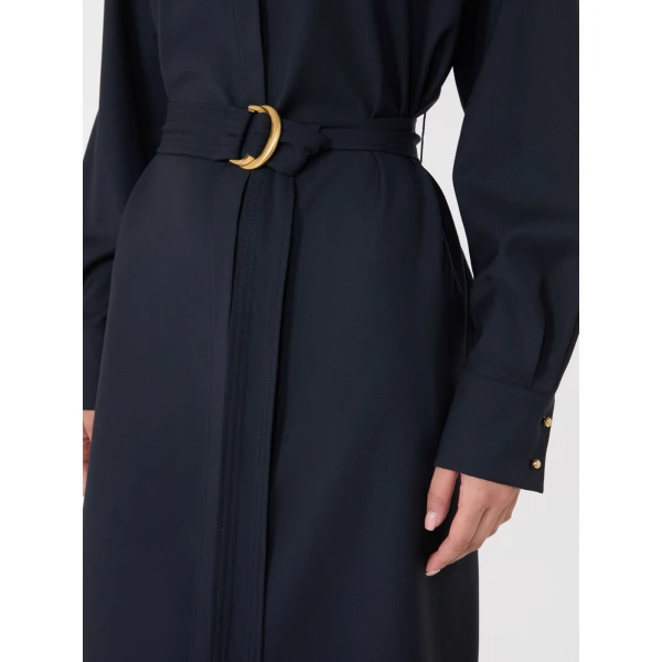 Max Mara Pagella Woollen Cloth Shirt Dress in Navy | Shirtdress | Coveti