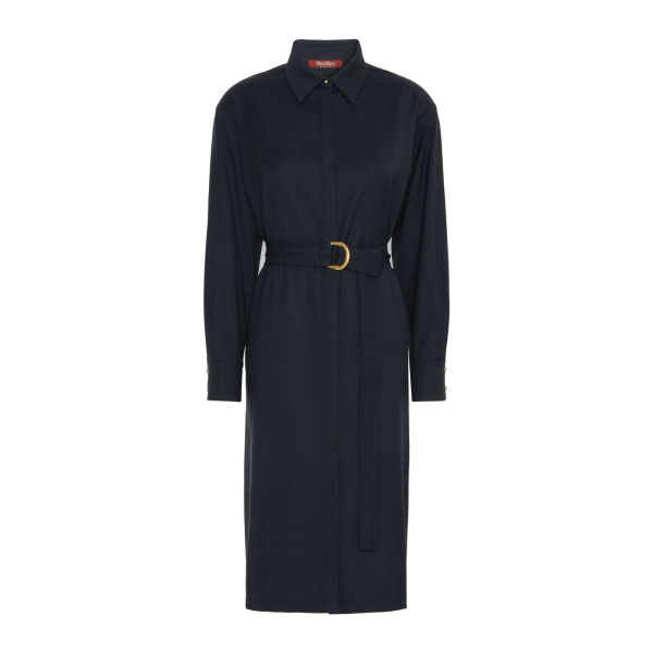Max Mara Pagella Woollen Cloth Shirt Dress in Navy | Shirtdress | Coveti