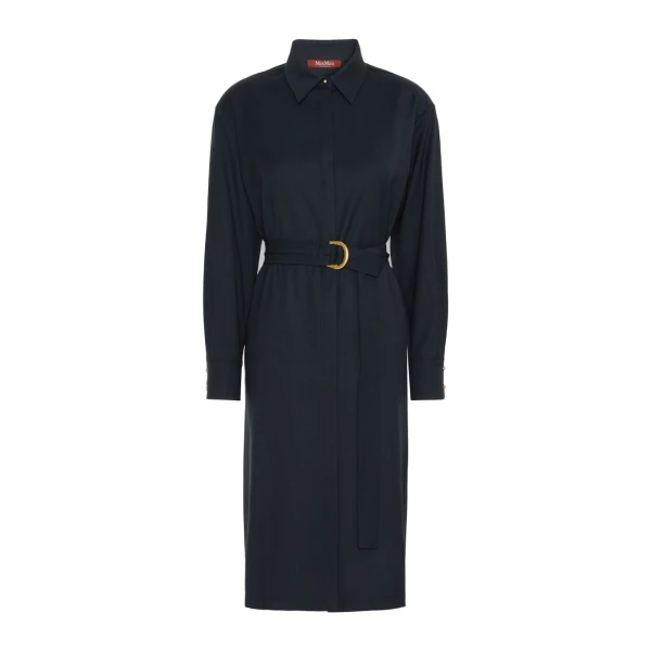 Max Mara Pagella Woollen Cloth Shirt Dress in Navy | Shirtdress | Coveti
