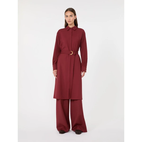 Max Mara Pagella Woollen Cloth Shirt Dress in Ruby | Shirtdress | Coveti