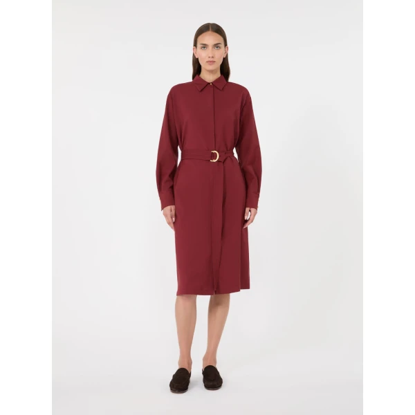 Max Mara Pagella Woollen Cloth Shirt Dress in Ruby | Shirtdress | Coveti
