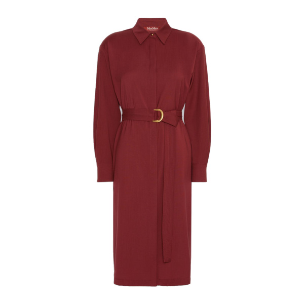 Max Mara Pagella Woollen Cloth Shirt Dress in Ruby | Shirtdress | Coveti