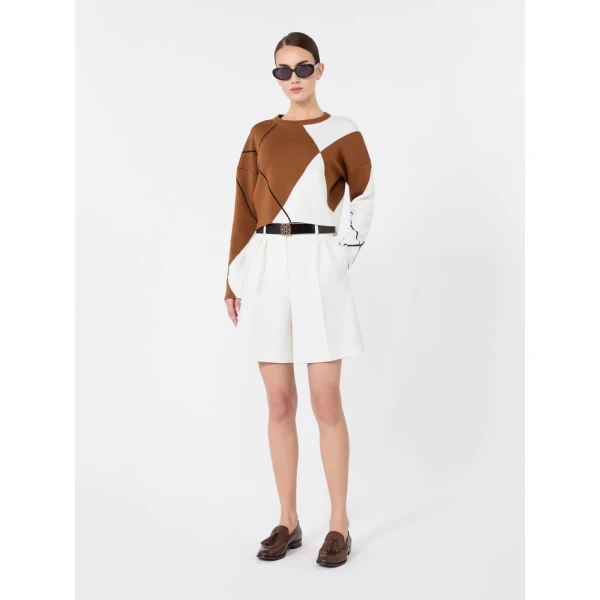 Max Mara Paggio Argyle Wool Boxy Sweater in Tobacco | Sweaters | Coveti