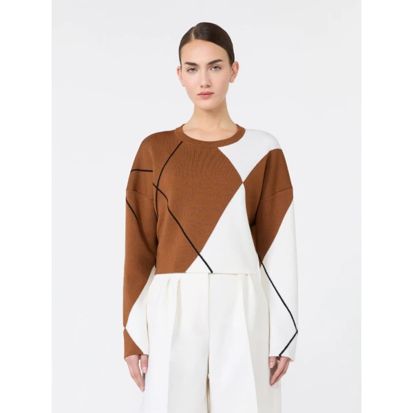Max Mara Paggio Argyle Wool Boxy Sweater in Tobacco | Sweaters | Coveti