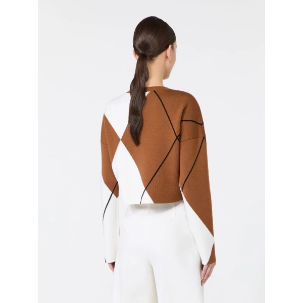 Max Mara Paggio Argyle Wool Boxy Sweater in Tobacco | Sweaters | Coveti