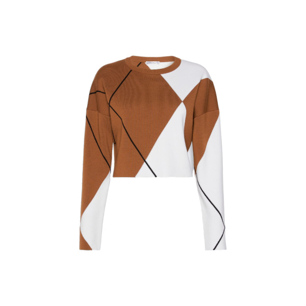 Max Mara Paggio Argyle Wool Boxy Sweater in Tobacco | Sweaters | Coveti