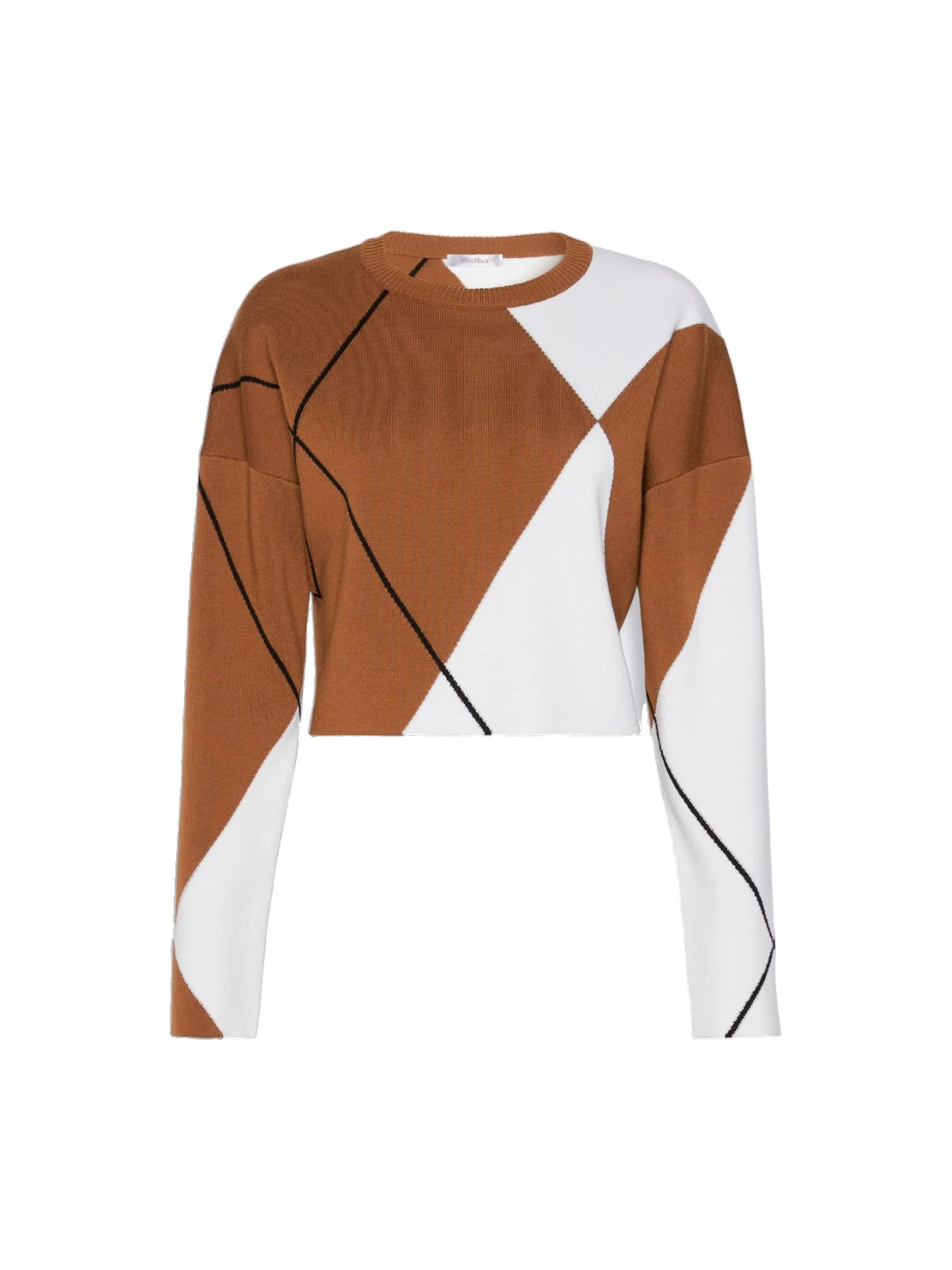 Max Mara Paggio Argyle Wool Boxy Sweater in Tobacco Max Mara Paggio Argyle Wool Boxy Sweater in Tobacco | Sweaters | Coveti
