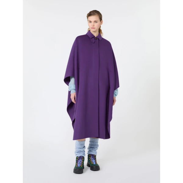 Max Mara Paggio Wool-Blend Maxi Cape in Purple | Coats | Coveti
