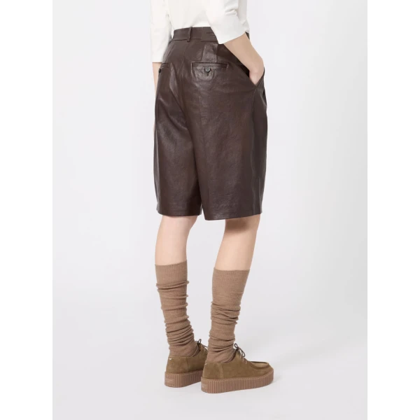Max Mara Pagine Nappa Leather Bermuda Shorts in Dark Brown | Shorts | Coveti