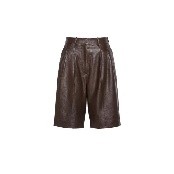 Max Mara Pagine Nappa Leather Bermuda Shorts in Dark Brown | Shorts | Coveti
