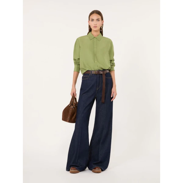 Max Mara Palanca Silk Habotai Shirt in Green | Shirts | Coveti