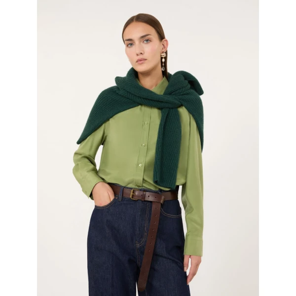 Max Mara Palanca Silk Habotai Shirt in Green | Shirts | Coveti