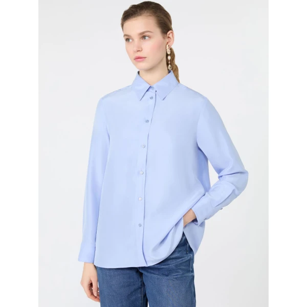 Max Mara Palanca Silk Habotai Shirt in Light Blue | Shirts | Coveti