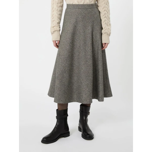 Max Mara Palazzi Wool Blend Donegal Midi Skirt in White Black | Midi Skirts | Coveti