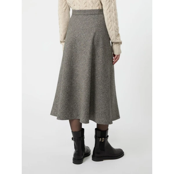 Max Mara Palazzi Wool Blend Donegal Midi Skirt in White Black | Midi Skirts | Coveti