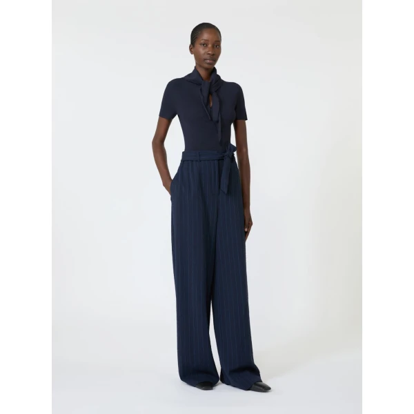 Max Mara Palmeti Viscose Crepe Sweater with Scarf in Ultramarine | Sweaters | Coveti
