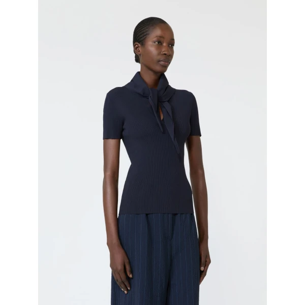 Max Mara Palmeti Viscose Crepe Sweater with Scarf in Ultramarine | Sweaters | Coveti
