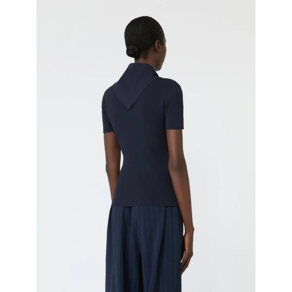 Max Mara Palmeti Viscose Crepe Sweater with Scarf in Ultramarine | Sweaters | Coveti