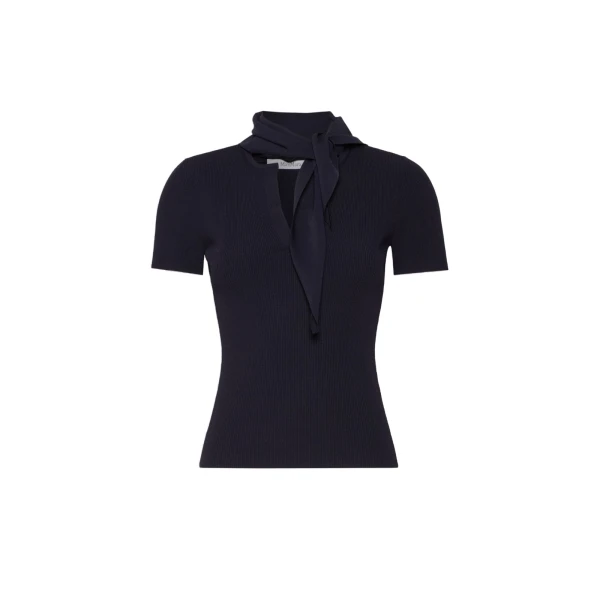 Max Mara Palmeti Viscose Crepe Sweater with Scarf in Ultramarine | Sweaters | Coveti