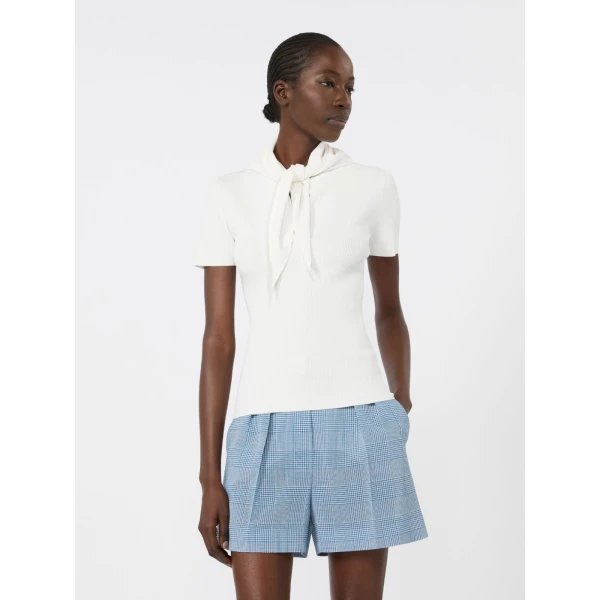 Max Mara Palmeti Viscose Crepe Sweater with Scarf in White | Sweaters | Coveti