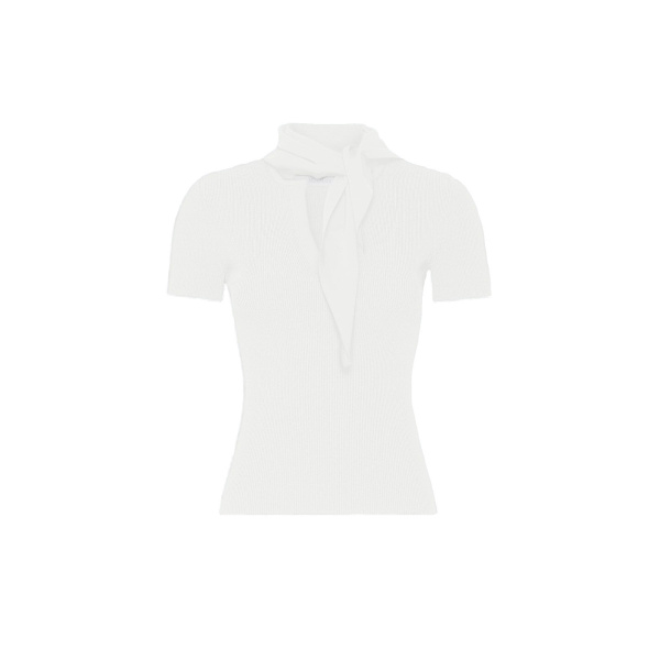 Max Mara Palmeti Viscose Crepe Sweater with Scarf in White | Sweaters | Coveti