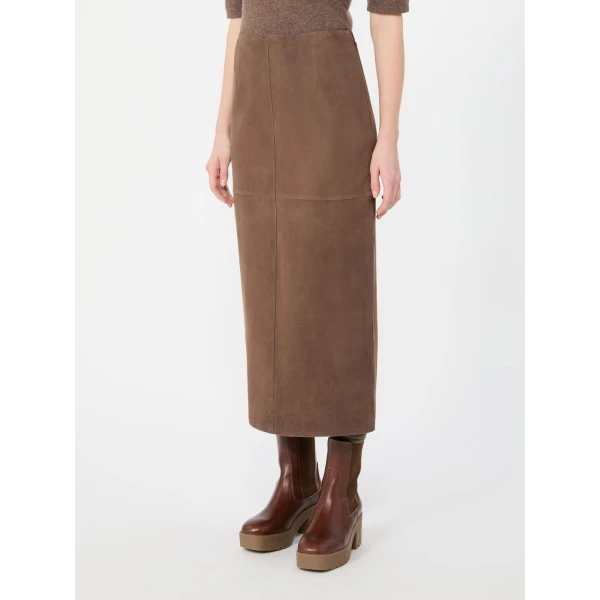 Max Mara Palmi Suede Midi Skirt in Brown | Leather Skirts | Coveti