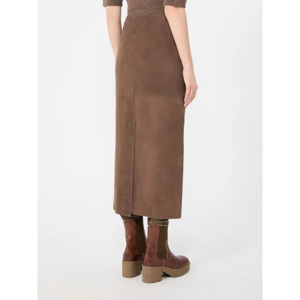 Max Mara Palmi Suede Midi Skirt in Brown | Leather Skirts | Coveti