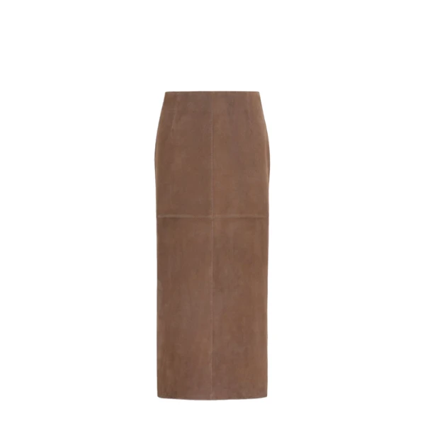 Max Mara Palmi Suede Midi Skirt in Brown | Leather Skirts | Coveti