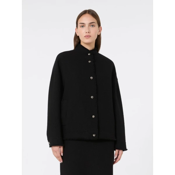Max Mara Palmizi Double Jersey Wool Bomber Jacket in Black | Blazers | Coveti