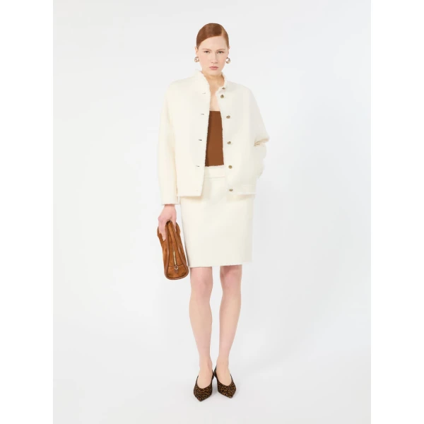 Max Mara Palmizi Double Jersey Wool Bomber Jacket in White | Blazers | Coveti