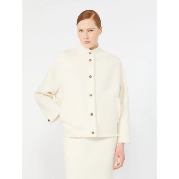 Max Mara Palmizi Double Jersey Wool Bomber Jacket in White | Blazers | Coveti