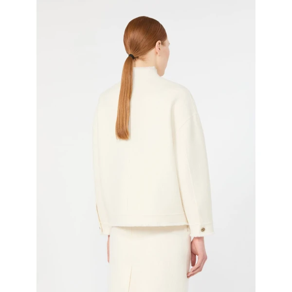 Max Mara Palmizi Double Jersey Wool Bomber Jacket in White | Blazers | Coveti
