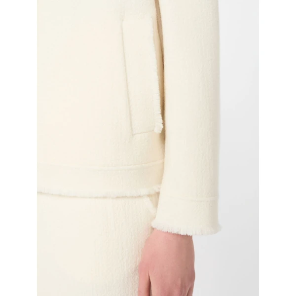 Max Mara Palmizi Double Jersey Wool Bomber Jacket in White | Blazers | Coveti