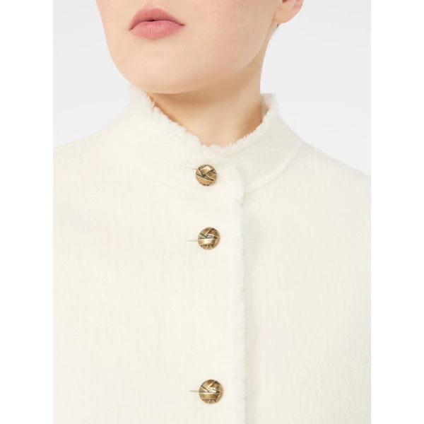 Max Mara Palmizi Double Jersey Wool Bomber Jacket in White | Blazers | Coveti