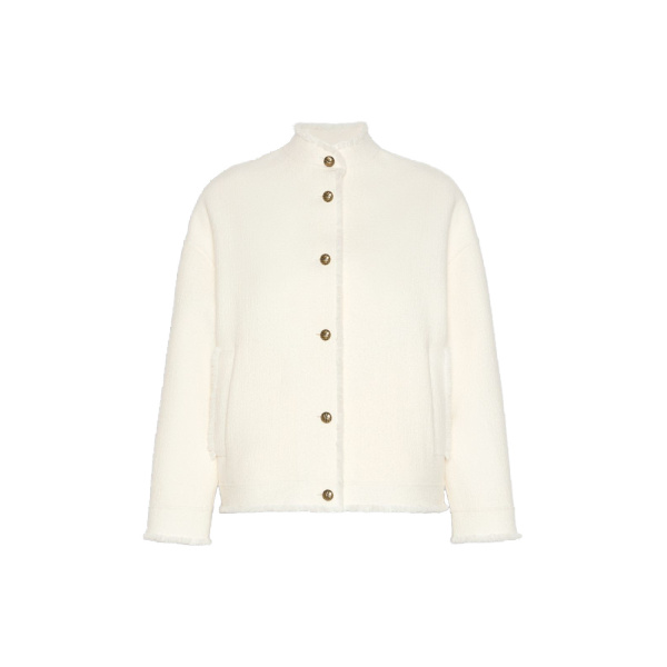 Max Mara Palmizi Double Jersey Wool Bomber Jacket in White | Blazers | Coveti