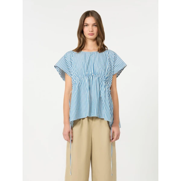 Max Mara Panda Cotton Poplin Blouse in Cornflower Blue | Blouse | Coveti