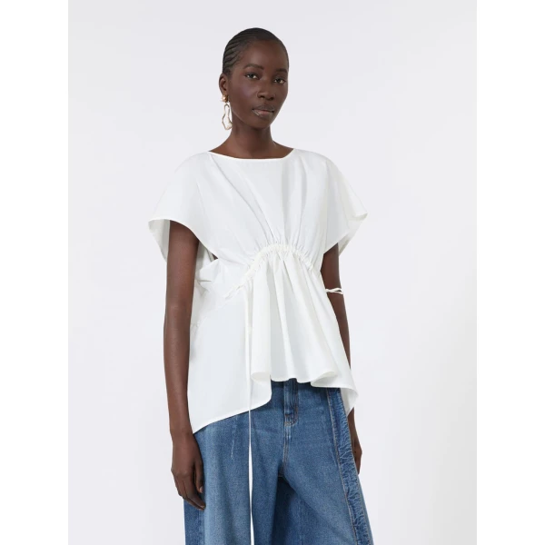 Max Mara Panda Cotton Poplin Blouse in White | Blouse | Coveti