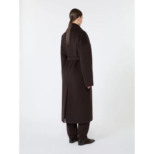 Max Mara Panda Wool, Alpaca and Cashmere Robe Coat in Dark Brown | Wool Coat | Coveti