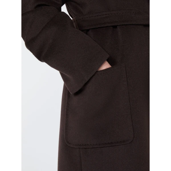 Max Mara Panda Wool, Alpaca and Cashmere Robe Coat in Dark Brown | Wool Coat | Coveti