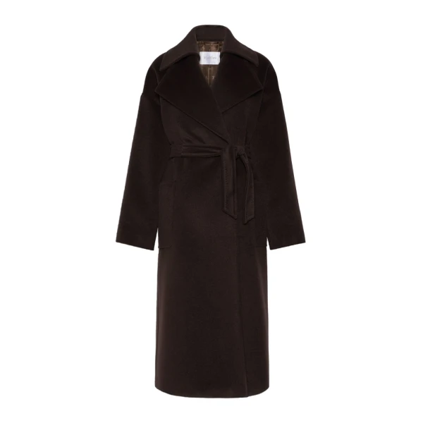 Max Mara Panda Wool, Alpaca and Cashmere Robe Coat in Dark Brown | Wool Coat | Coveti