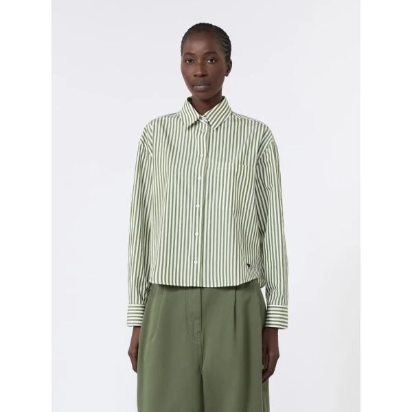 Max Mara Panetto Boxy Cotton Poplin Shirt in Green | Shirts | Coveti