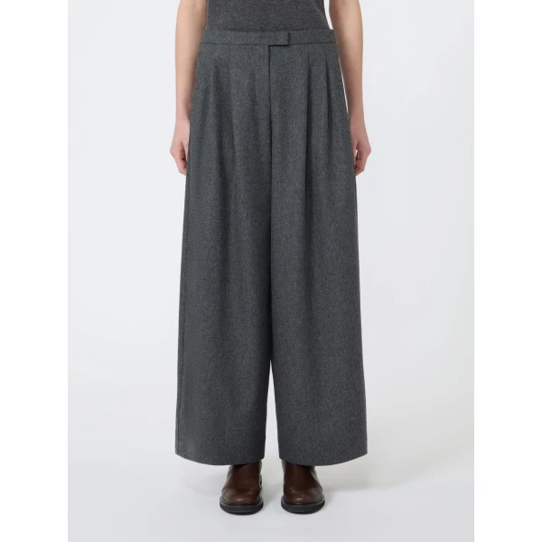 Max Mara Panfilo Flared Wool Flannel Trousers in Dark Grey | Wide leg pants | Coveti