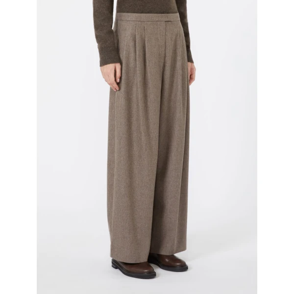 Max Mara Panfilo Flared Wool Flannel Trousers in Turtledove | Wide leg pants | Coveti