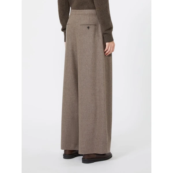 Max Mara Panfilo Flared Wool Flannel Trousers in Turtledove | Wide leg pants | Coveti