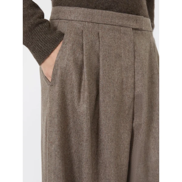 Max Mara Panfilo Flared Wool Flannel Trousers in Turtledove | Wide leg pants | Coveti