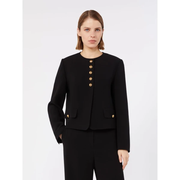 Max Mara Paniere Technical Cady Crew-Neck Jacket in Black | Blazers | Coveti